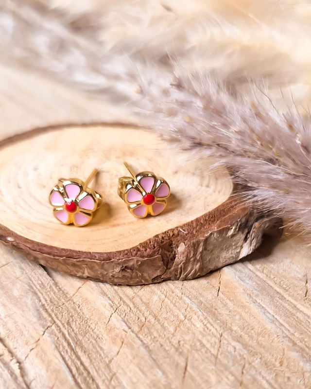 Boucles d'oreilles puces "Mini fleurs" - Modèle rose et rouge