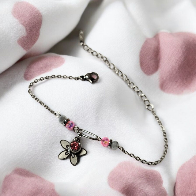 Bracelet acier inoxydable et strass rose et argenté