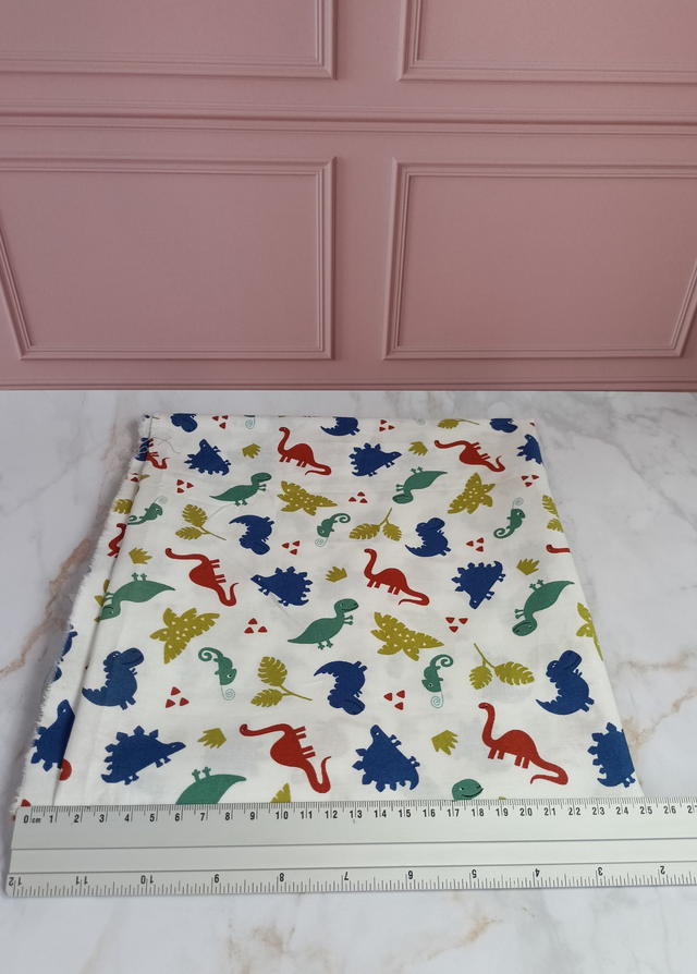 Tissu coton blanc et dinosaures