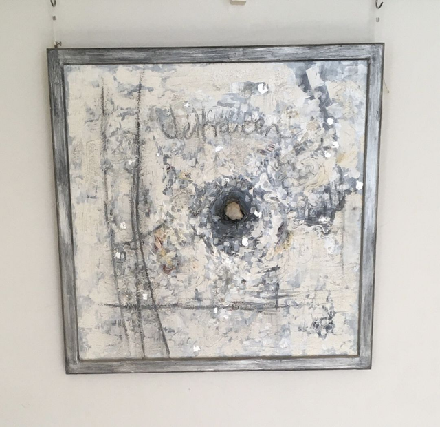 Acrylcollage „Vertrauen“ mit Bergkristall 62x62cm