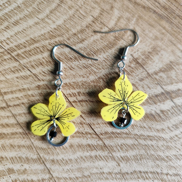 Boucles d&#039;oreilles jaune paille et noir