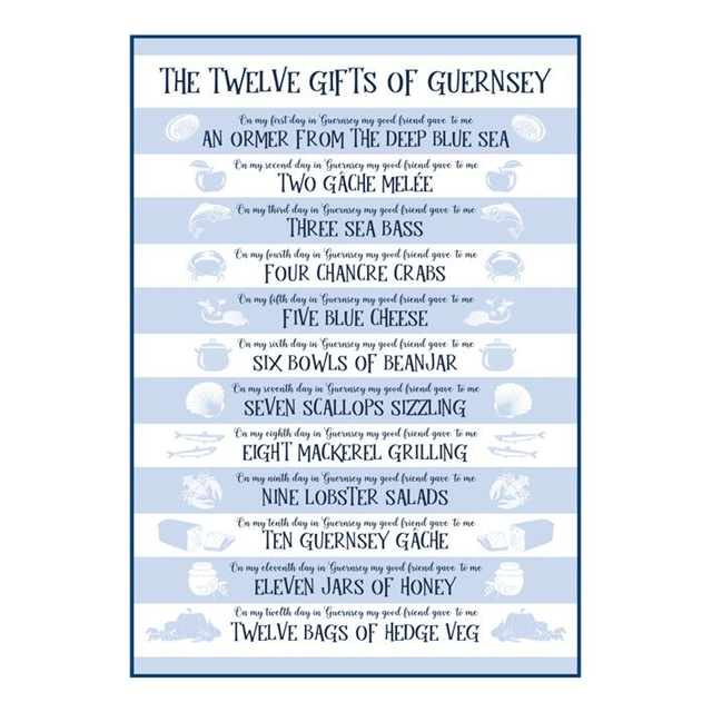 002 TEA TOWEL - TWELVE GIFTS OF GUERNSEY [BLUE] TEA TOWEL