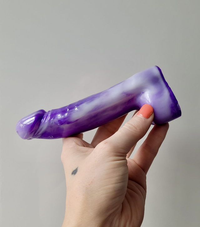 Penis Ornament -Purple &amp; White Tie Dye Marble - Medium 15cm