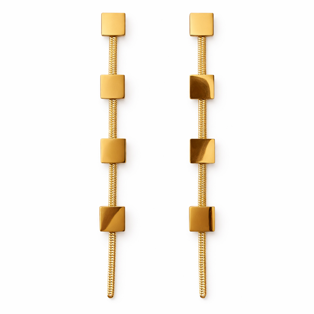 Pendientes acero dorado largos 