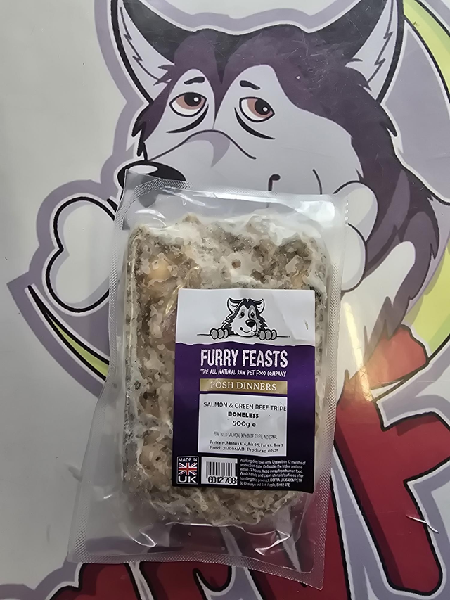 Salmon and Green Beef Tripe