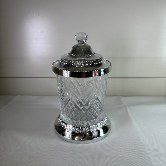 Sucrier en verre couvercle argenté 