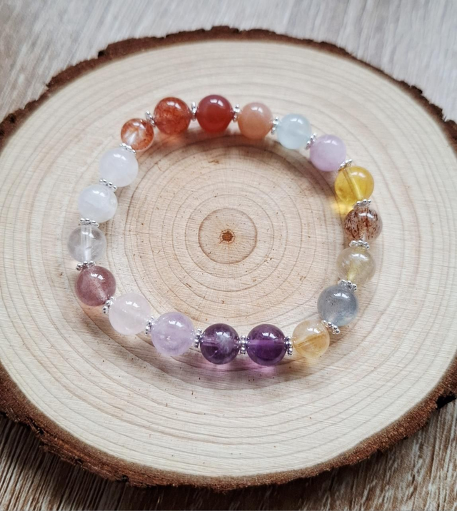 Mixed gemstone beaded bracelet Amethyst Quartz
