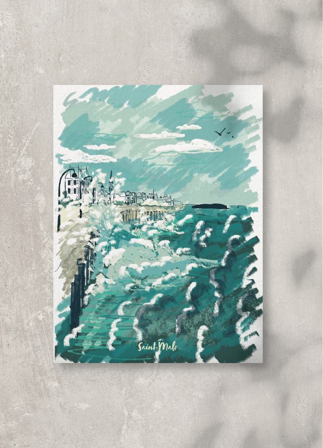Affiche la tempête à Saint-Malo / Waves in Saint-Malo poster