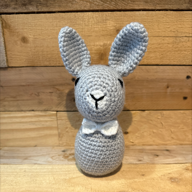 Crochet Bunny with White Tie 