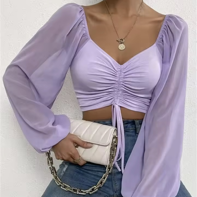 Crop manche transparente Lila 