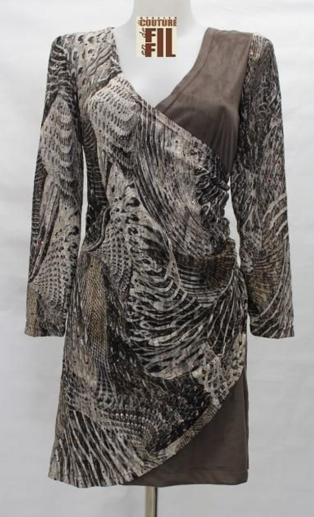 Robe jersey et maille manche longue  en maille et croisée