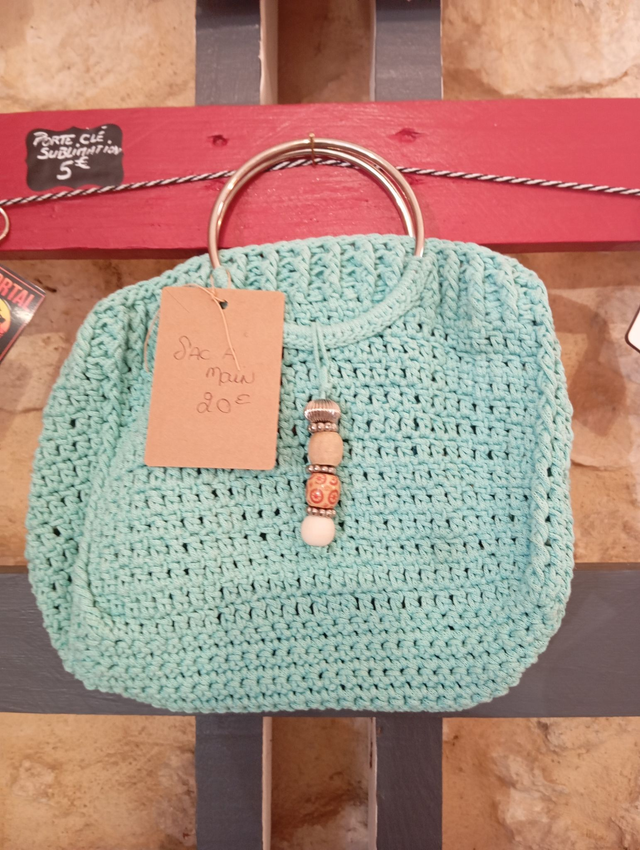 Sac à main en macramés bleu turquoise 