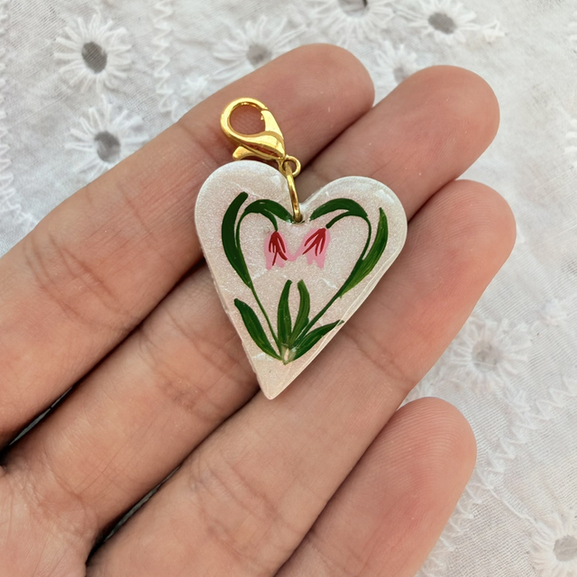 Pink Tulip Flower Heart Charm
