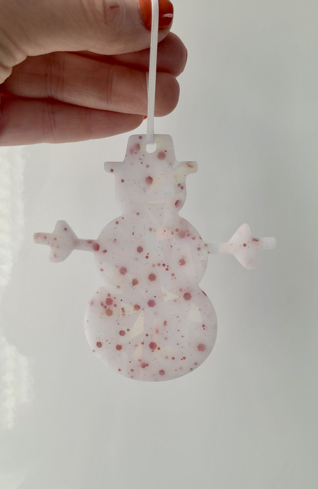 Snowman Christmas Tree Decoration - White & Red Glitter