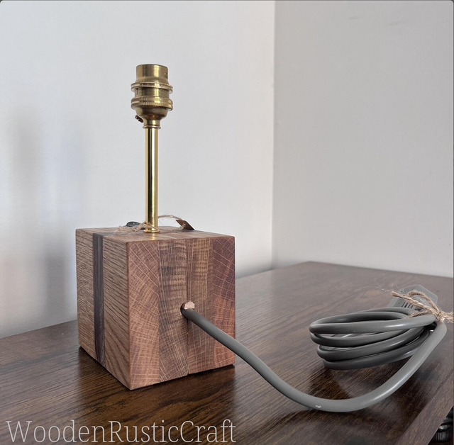 Classic Solid Oak Table Lamp Base — Standard Cable