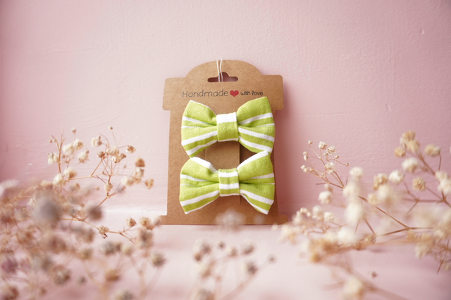 Green Stripped Mini Bow 2 Pack