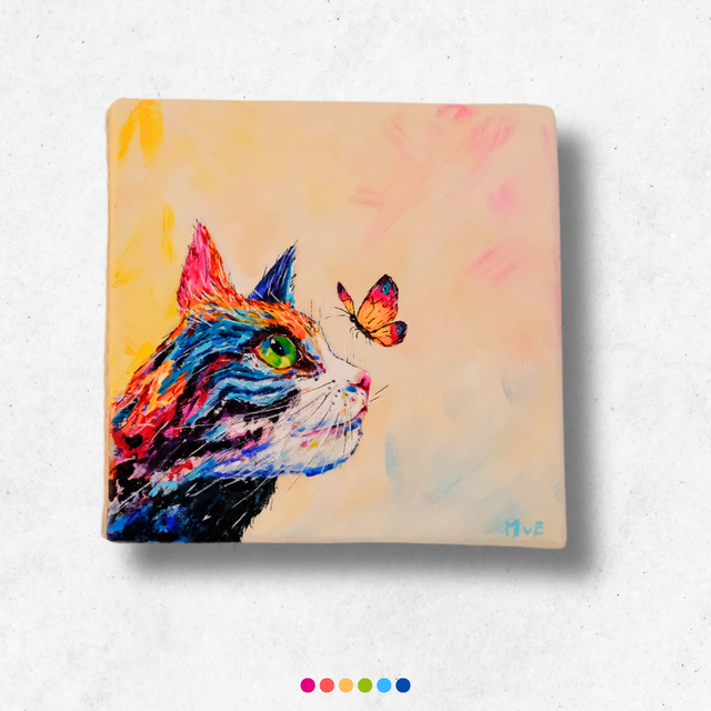 Kat met vlinder | Schilderij