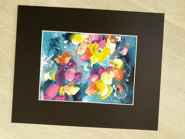 Morning glory by moonlight - Origineel schilderij, acrylverf op papier, incl. zwart passepartout