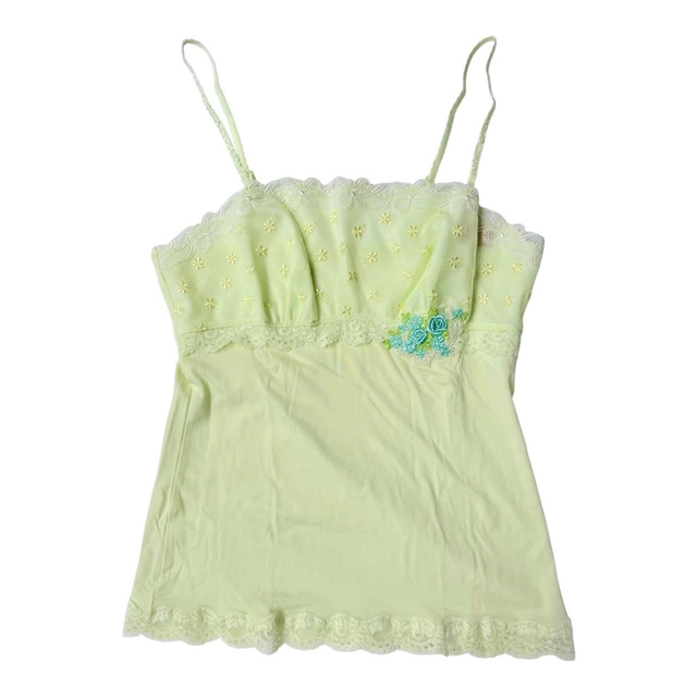 Japanese brand coquette green/lime floral embroidered cups cami