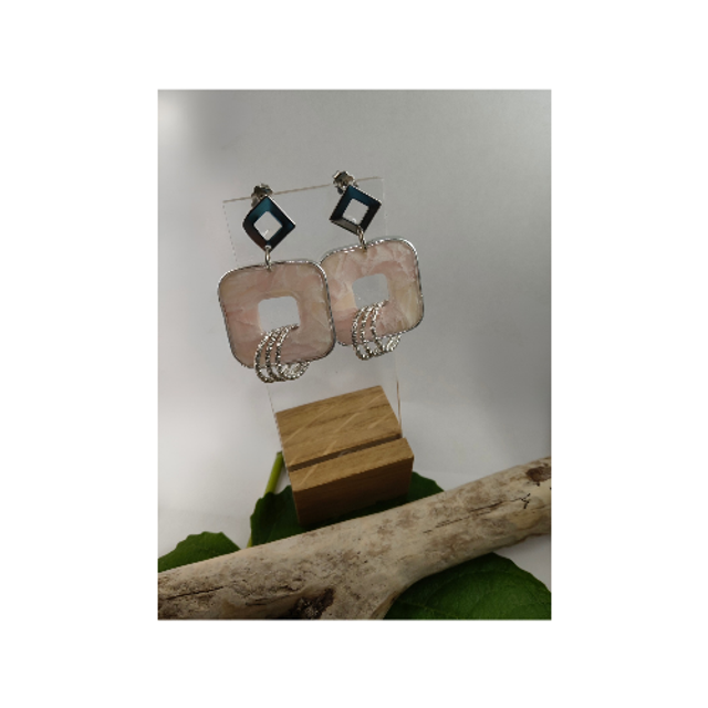 Boucles d&#039;oreilles faux quartz rose carré 