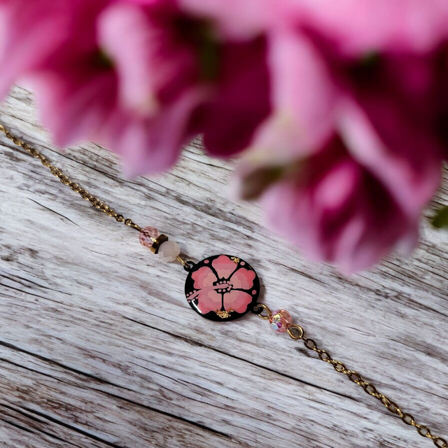 Bracelet dessiné Flora acier inoxydable rose
