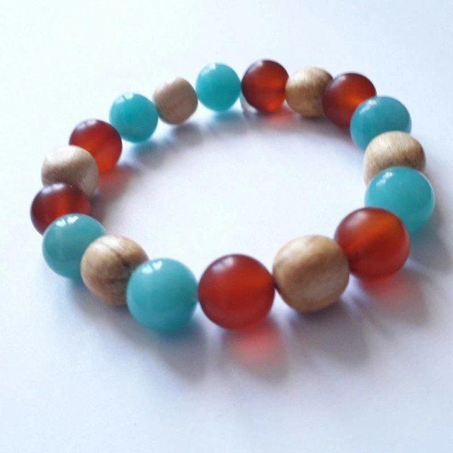 Carnelian Agate, Peruvian Amazonite and Palo Santo Aromatherapy Bracelet 