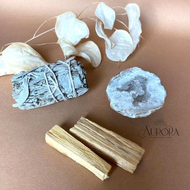 Räucher Set Glücks Geode Salbei Palo Santo 
