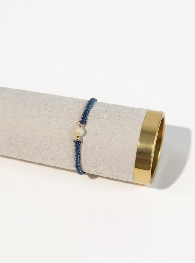 Bracelet double face 1 perle naturelle en micro-macramé