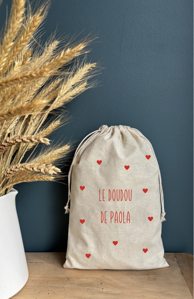 Pochon coeur &quot;Le doudou de ...&quot; - Personnalisable