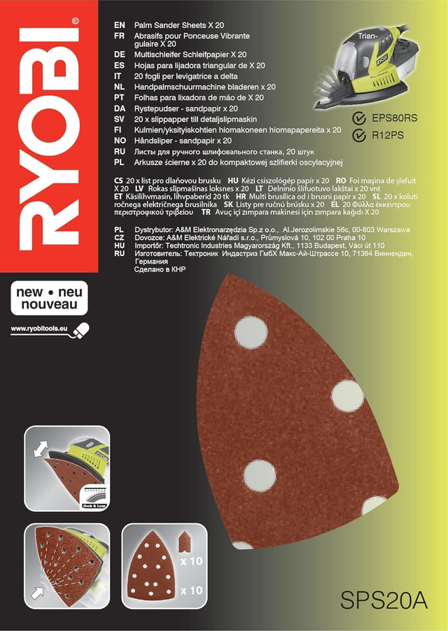 Juego de hojas de lija  (20ud)  RYOBI   SPS20A