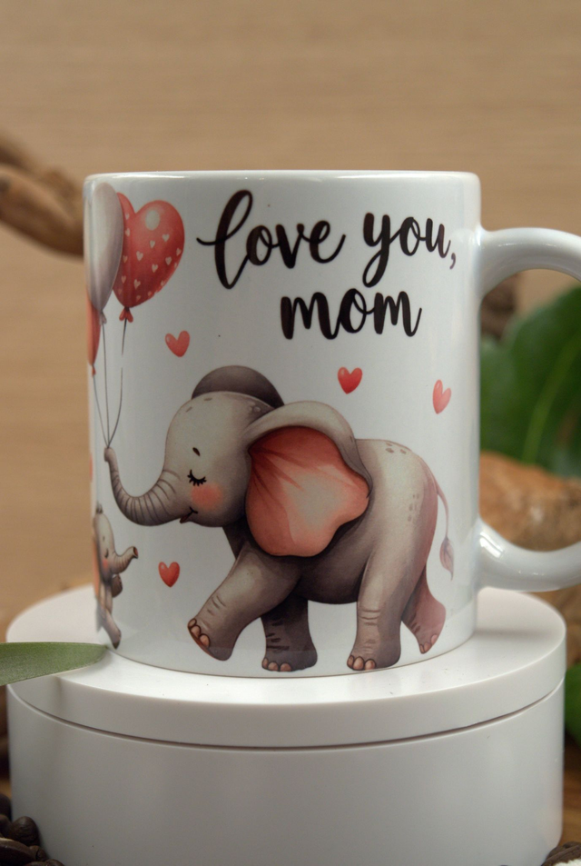 Mother &amp; Baby Elephant Mug – Heartfelt Gift for Mum, 10oz Orca Coated Ceramic