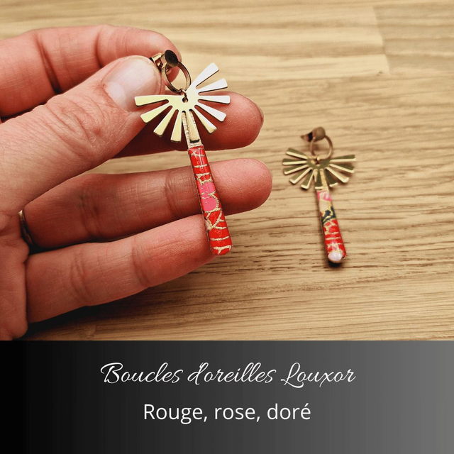 Boucles d'oreilles Louxor - Rouge, rose, or