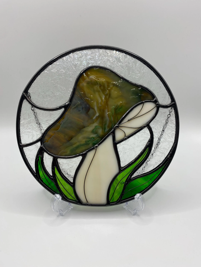 Stained Glass Brown Mushroom Panel - Small