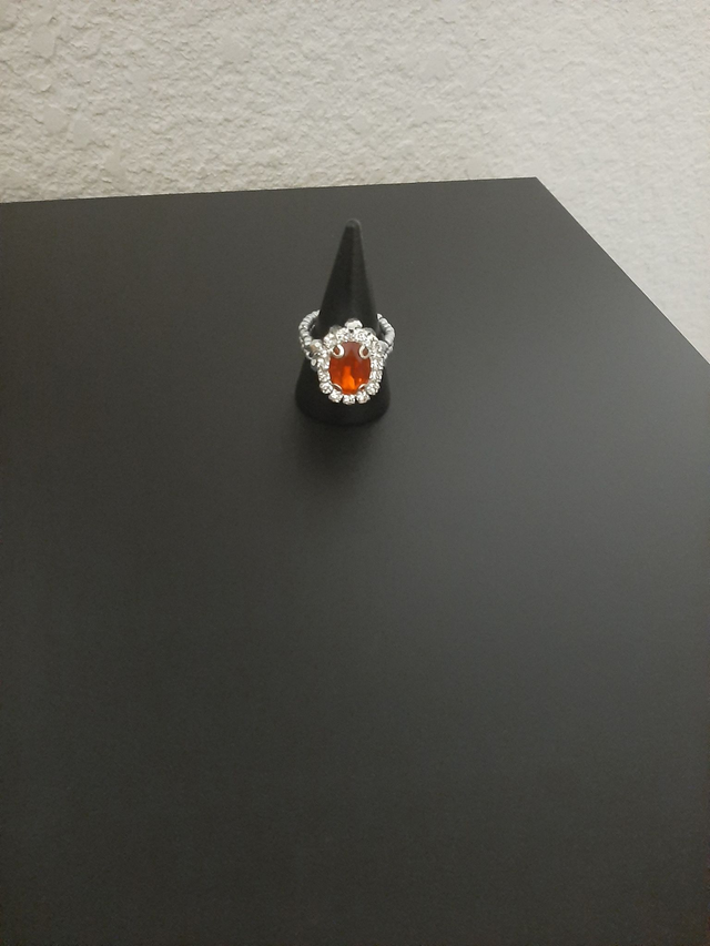 bague imite  ruby avec  strass en perle cristal argenté		 		