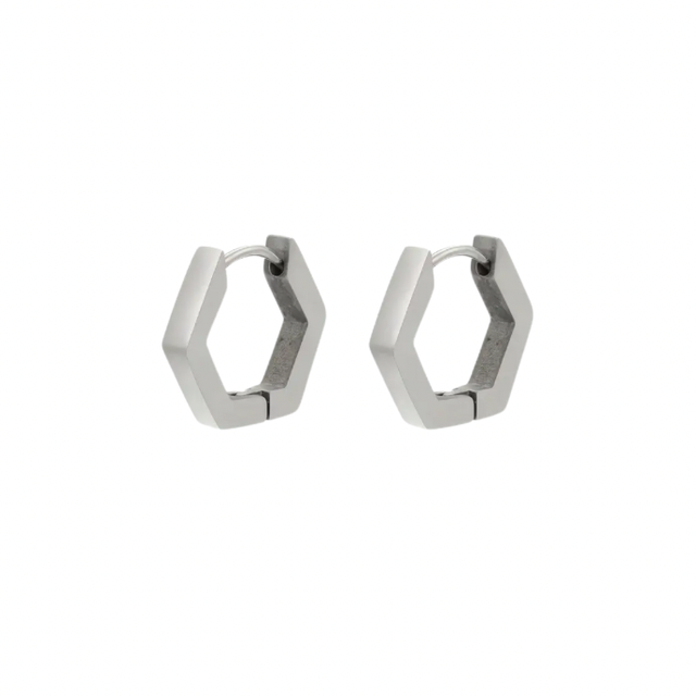 Hexagon hoop huggies - silver