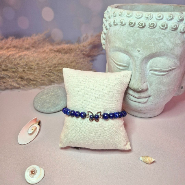 Bracelet fermoir KABOUL – Lapis Lazuli naturel &amp; Papillon 