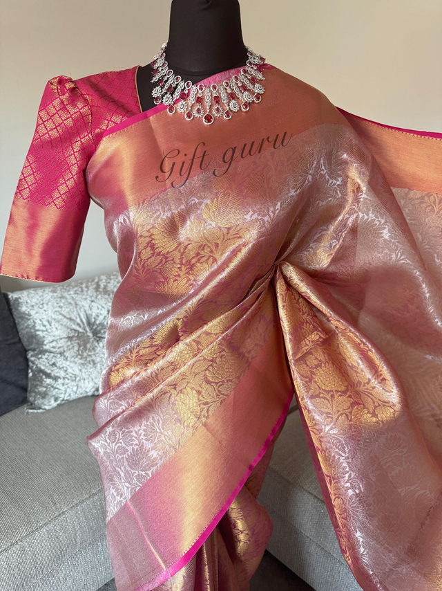 Elegant Pink Katan Silk Saree with Tissue Shine