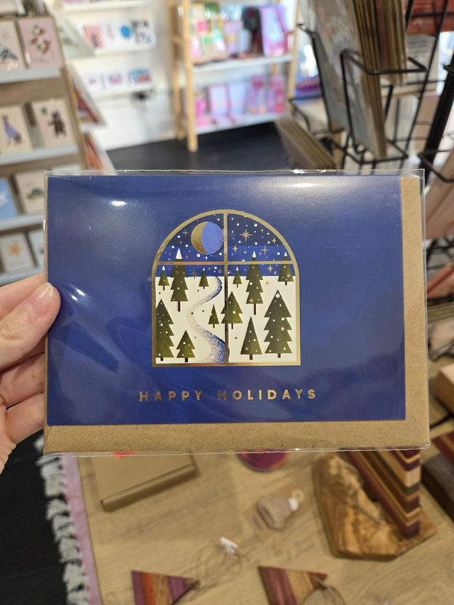 Happy Holidays Window Gold Foil Christmas Greetings Card - EV-043