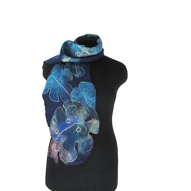 Sciarpa Art blu donna uomo unisex Sciarpa feltro lana merino fatta a mano Sciarpa calda morbida lunga regalo per uomini donne