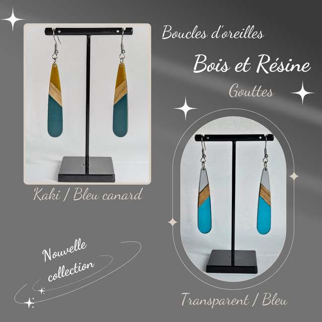 Boucles d&#039;oreilles BICOLORE en Bois &amp; Résine