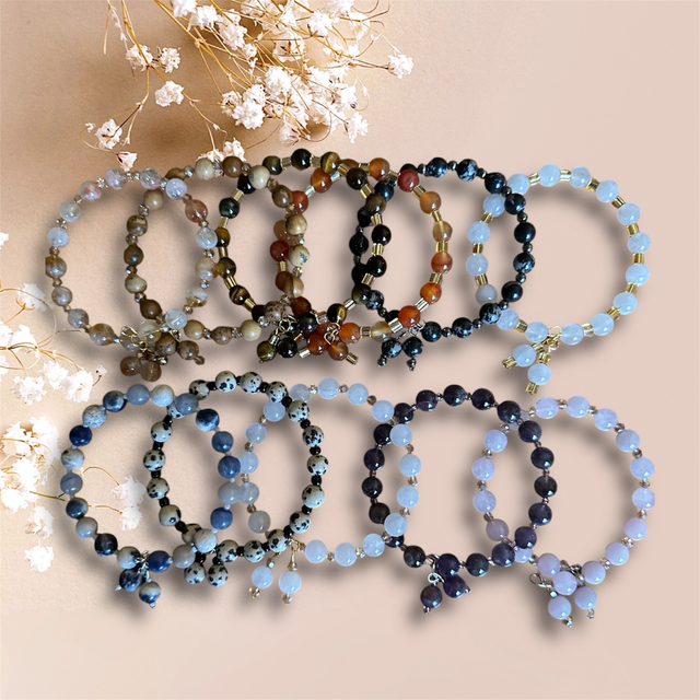 Gemstone Memory Wire Single Loop Bracelets