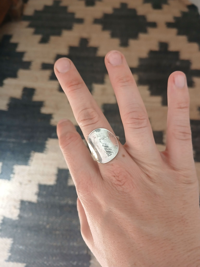 Bague en argent, avec pièce de 1 Franc semeuse.