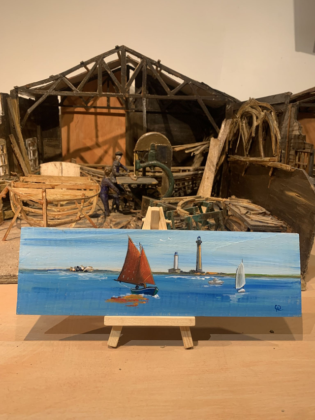 Tableau 26x8cm sur carton et son chevalet