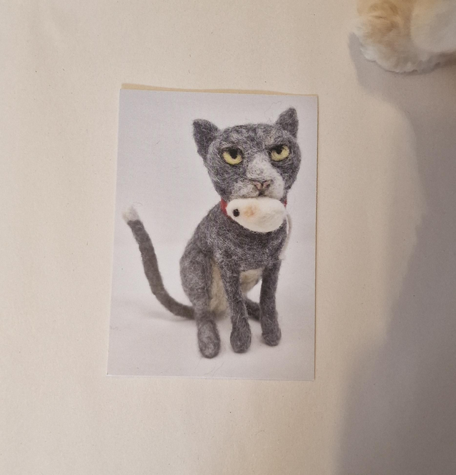 Cat with toy mouse postcard