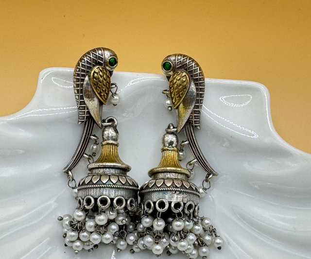 Dual Tone Oxidized Silver Jhumka Earrings Theme Statement Rajasthani Rajput Earrings