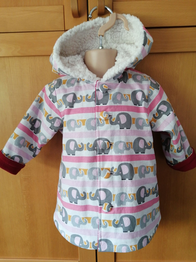 Coat - 12 mth (80 cm).   Pink elephant stripe