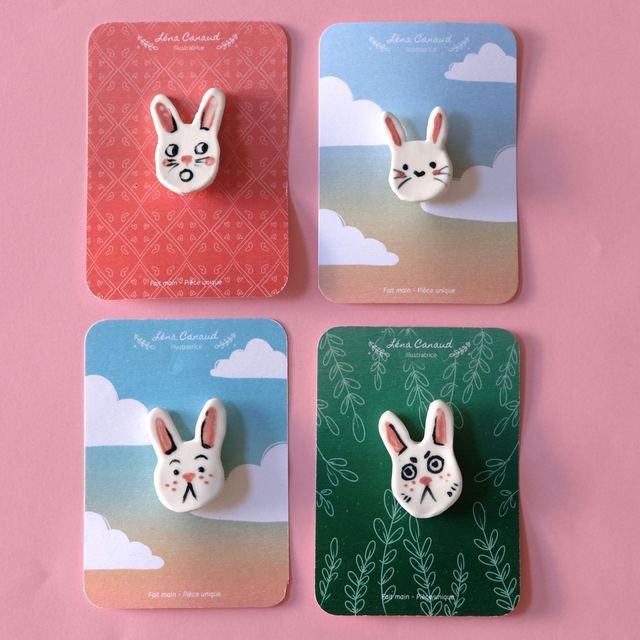 Broche céramique - Famille Lapins