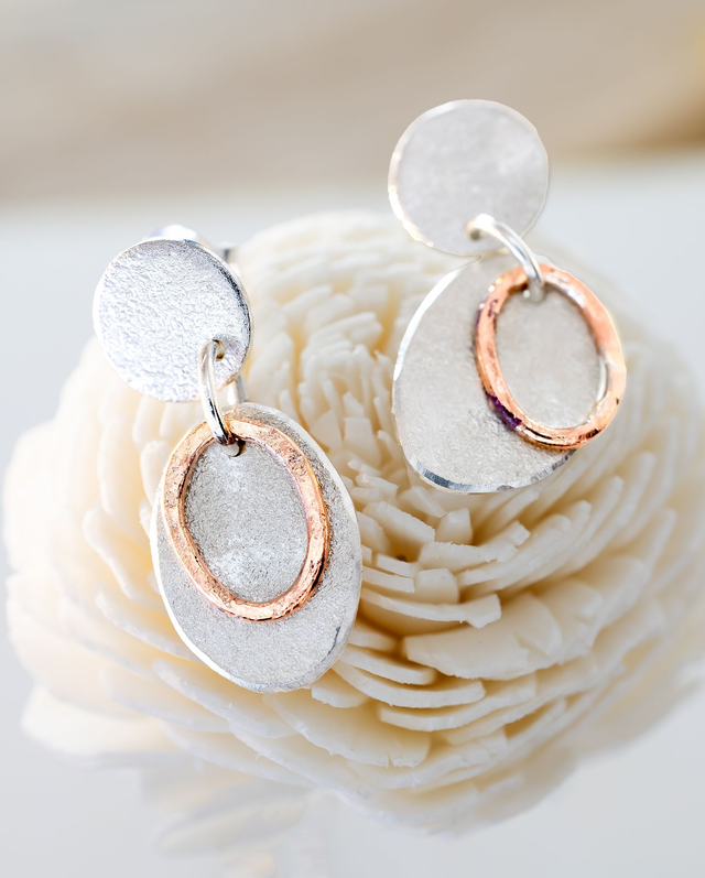 Pendientes hechos a mano de plata 925 y aros en cobre