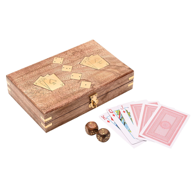 Harvey Makin Wooden Playing Cards & Dice Gift Set in Rosewood Box