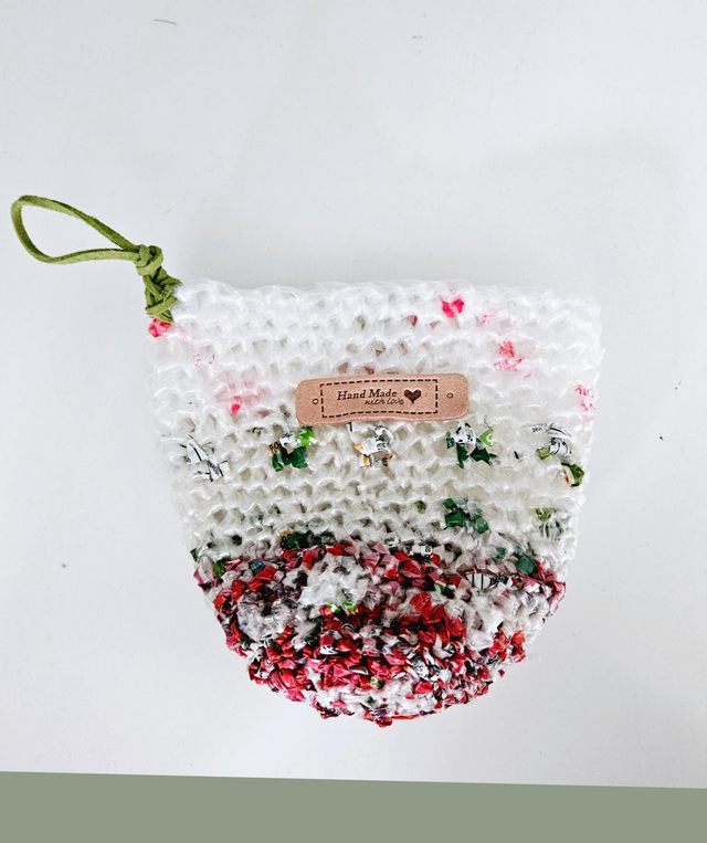 Recycled Plastic Crochet Unique Pattern Waterproof Cute Small Bags With Magnetic Button